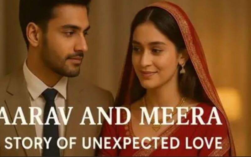Aarav and Meera sharing a heartfelt moment, an emotional Indian love story